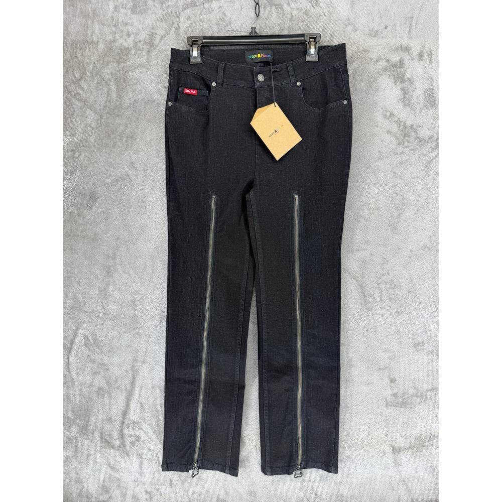Teddy Fresh Womens Black Double Zipper Shimmer Denim Jeans Size 10 High Rise